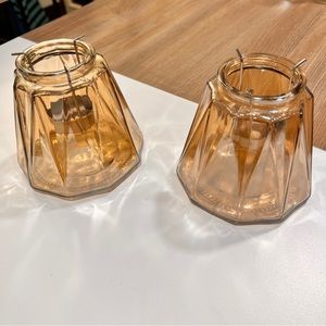 MCM Style Amber Glass Votive Candle Holders Set of 2